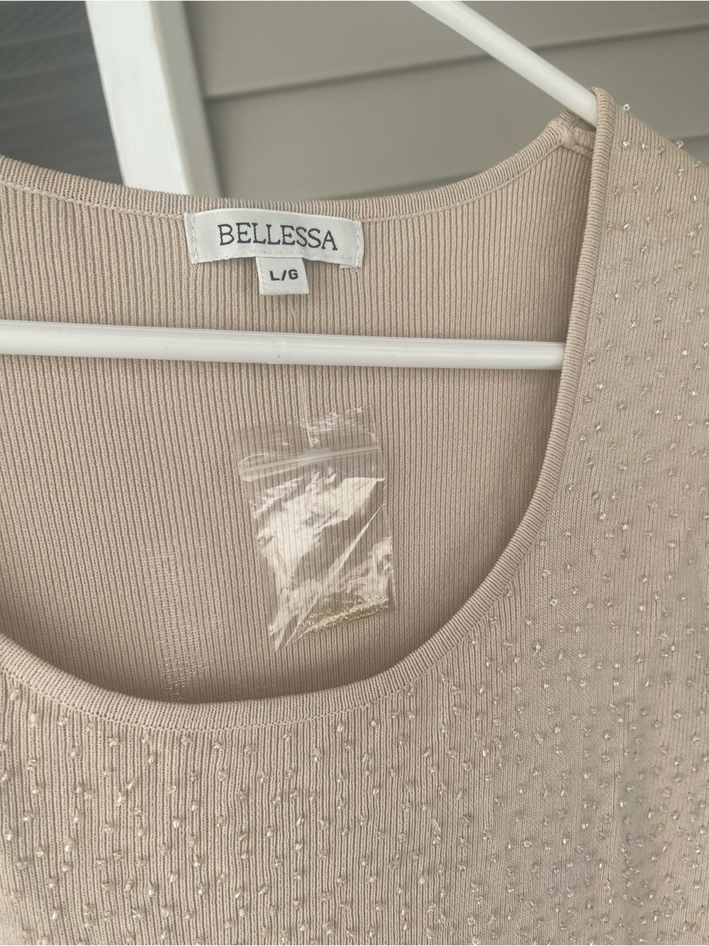 BELLESSA Embellished Ribbed Tank Top - Beige